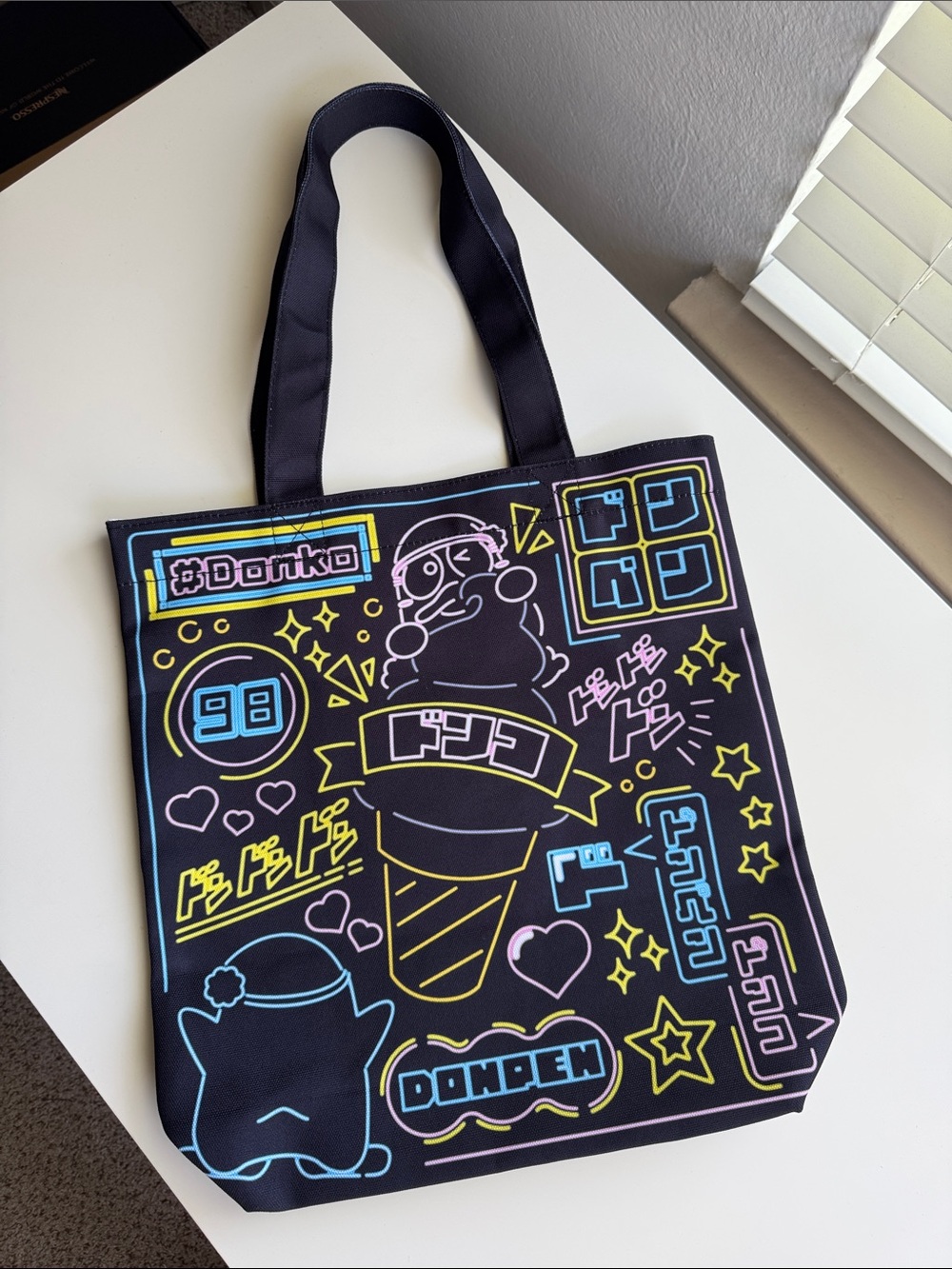 Don Quijote Donpen Neon Graphic Tote Bag - Black with Neon Accents
